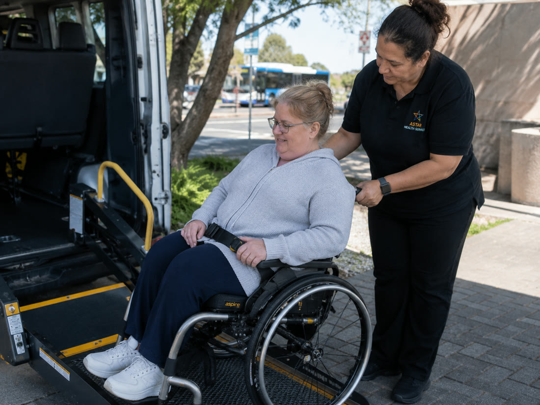 A person being supported to get out and about in their neighbourhood